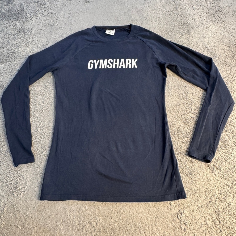 Gymshark Womens Apollo Long Sleeve T Shirt Size S Navy Blue Logo Activewear Top